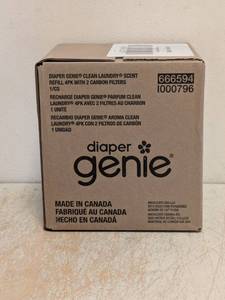 NEW DIAPER GENIE CLEAN LAUNDRY SCENT REFILL 4PK WITH CARBON FILTERS