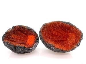 lot 01 image: Rutile in Basalt Geode - Orange Hair Crystals, Pair of Halves