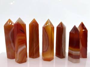 lot 08 image: Orange Banded Agate Obelisk Towers - Carved Stone Crystal Points - Qty 7