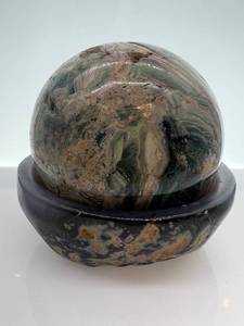 lot 09 image: Ocean Jasper Sphere & Stone Base - Hand-Polished Stone Orb