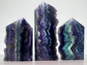 lot 18 image: Fluorite Crystal Towers - 3-Piece Set with Purple, Blue & Green Banding
