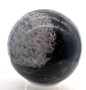 lot 19 image: Obsidian Sphere with Quartz Inclusions - Black Stone Orb