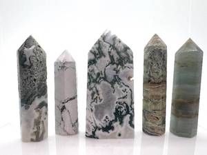 lot 22 image: Moss Agate Obelisks (Lot of 6)