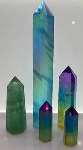 lot 23 image: Rainbow Fluorite Crystal Towers - 5-Piece Multi-Color Obelisk Set