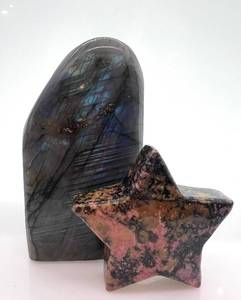 lot 33 image: Labradorite Obelisk & Pink Rhodonite Star Sculpture