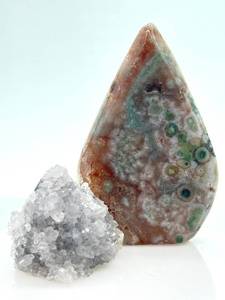 lot 36 image: Ocean Jasper Teardrop & Quartz Drusy Cluster