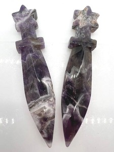 lot 49 image: Amethyst Crystal Dagger Pendants - Pair