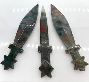lot 50 image: Stone Dagger Knives Set of 3 - Multicolor Swirl Blades & Star Pommel Handles