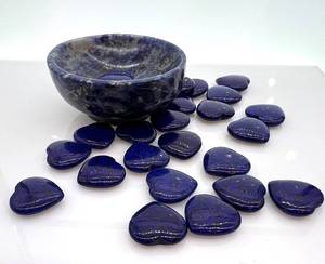 lot 54 image: Blue Heart-Shaped Stones - Decorative Pebbles with Stone Bowl