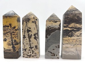 lot 56 image: Polished Stone Obelisk Towers - Banding in Black, Tan & Gray