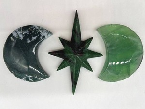 lot 57 image: 3-Piece Carved Green Jade Crescent Moons with Star