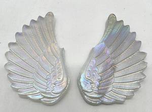 lot 66 image: Pair of Selenite Stone Angel Wings - Carved Stone Decorative Sculpture