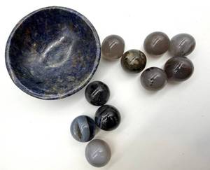 lot 87 image: Stone Bowl & 10 Stone Spheres