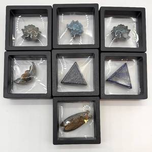 lot 91 image: Carved Stone Figurines - Lotus Flower, Winged Motif & Eye Pyramid Designs