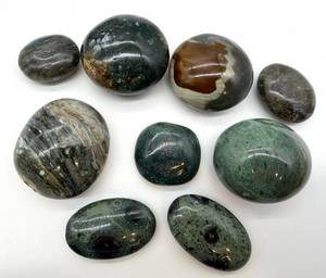 lot 93 image: Ocean Jasper Palm & Moss Agate Stones (Lot of 9)