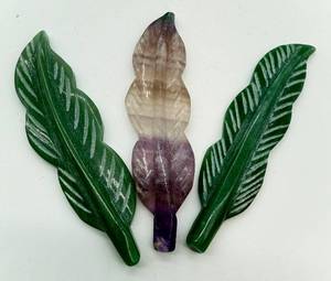 lot 102 image: Carved Stone Leaves - Green & Purple Gradient, 3 Pieces