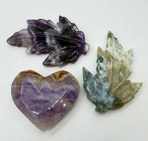lot 103 image: Amethyst Heart & Leaf Stones (Lot of 3)