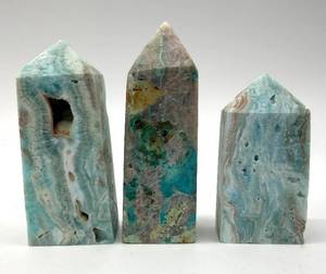 lot 108 image: Larimar Obelisk Trio - Polished Blue Pectolite Towers (Lot of 3)