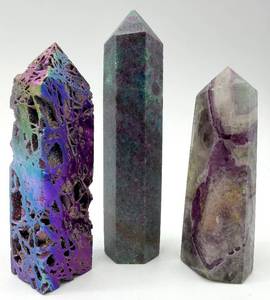 lot 111 image: Fluorite, Sphalerite & Ruby Fuchsite Tower Points (Lot of 3)