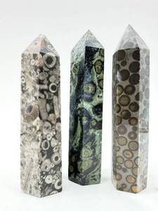 lot 113 image: Jasper Obelisks & Ocean Jasper Orbicular Towers - 3-Piece Display Set