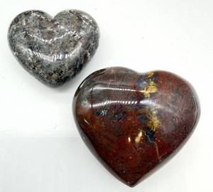 lot 125 image: Dragon Blood Jasper & Sodalite Heart Stones (Lot of 2)