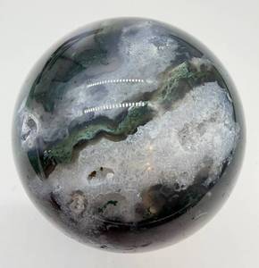 lot 134 image: Polished Dendritic Moss Agate Sphere - Blue Gray & Green Inclusions
