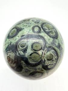 lot 138 image: Green Moss Agate Sphere - Polished Orb with Orbicular Ring Patterns