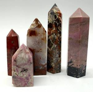lot 140 image: Polished Crystal Obelisks - Pink, Red, Brown & Purple Tones (Lot of 5)