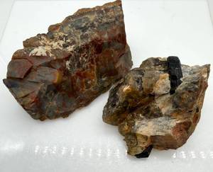 lot 153 image: Tourmaline in Matrix Rock & Host Rock (Lot of 2) - Black Schorl Crystals