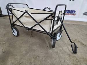 lot 34 image: Foldable Utility Wagon with Canvas Bag - Black Frame, Large Wheels