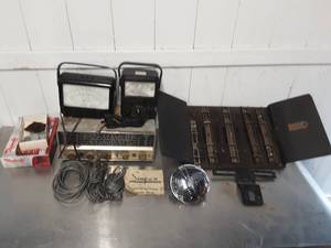 Assorted automotive testers, parts, manual rack