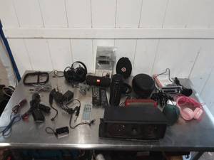 Assortment of electronics, speakers, headphones more