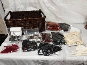 Large lot of wood beads with basket