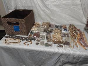 Large lot of wood and clay beads with basket