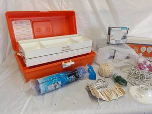 Misc box of ropes lightbulbs and more