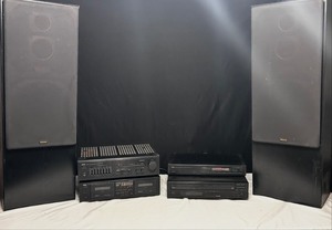 Yamaha tower speakers with av stereo amplifier, k-80 stereo cassette deck, and Yamaha amfm stereo