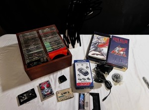Vintage storage with cassette tapes empty Steve miller band case and more