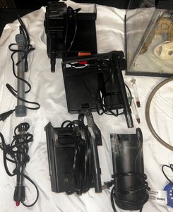 Assortment of fish tank accessories and tank