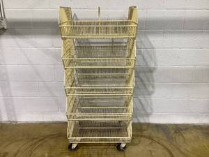 lot 19 image: Metal Stacked Basket Display Rack On Casters 55x24.5x24