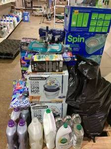 lot 318 image: LOT OF Various Home Essential Merchandise (Laundry Detergent, Spin Mops, Dusters, Washing Machine Cleaners, & More)