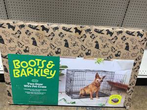 lot 312 image: Boots & Barkley 2 Door Wire Collapsible Dog Crate - L - Black - 36 Inches (L), 25 Inches (H) x 23 Inches (W)