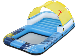 Bestway Hydro Force Summer Oasis 4-Person Inflatable Island (10 x 61 x 23) Pool Float Raft Features Mesh Areas, Backrest and Cup Holders (Used, Removable Sunshade & Anchor Bag Missing)