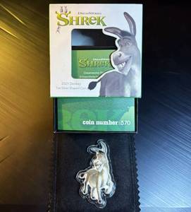 2021 NIUE Silver Shrek Donkey, Perfect Original Packaging, 1oz .999, 1,000 Minted