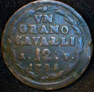 1793 Kingdom of Naples 1 Grano - Ferdinando IV, KM# 205, 233 Years Old
