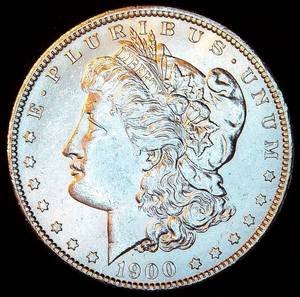 Uncirculated 1900-O Morgan Silver Dollar, Reverse Die Break, Muted Luster