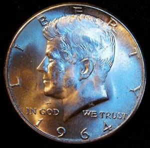 Uncirculated 1964 Kennedy Half Dollar, Full Mint Luster