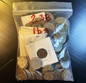 2.38 lbs Mix International Coinage, Wide Variety of NationalitiesMintages wFew Duplicates, Most 50 Years Old
