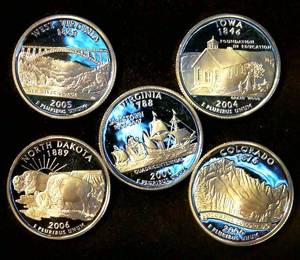(5) 90% Silver Proof Quarters, Includes Better Date 2000 Virginia