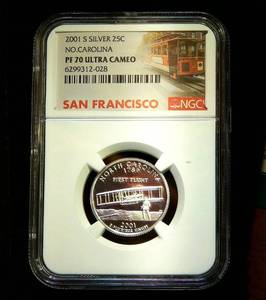 PF70 Ultra Cam 2001-S No. Carolina 90% Proof Silver Quarter, 2nd Lowest Mintage in Series