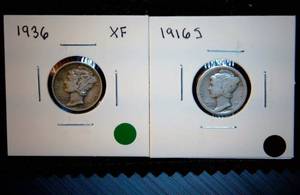 (2) Mercury Dimes 1916-S & 1936-P